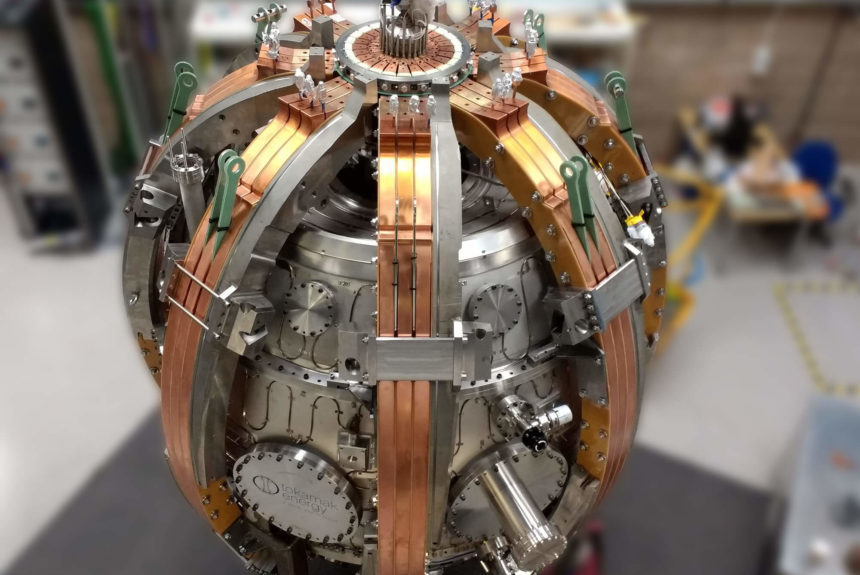 A nuclear fusion device pushes plasma to a record-breaking 100 million degrees